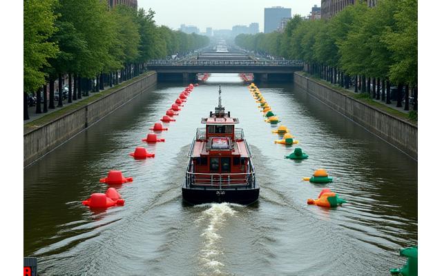 Installation de balisage intelligent sur un canal navigable