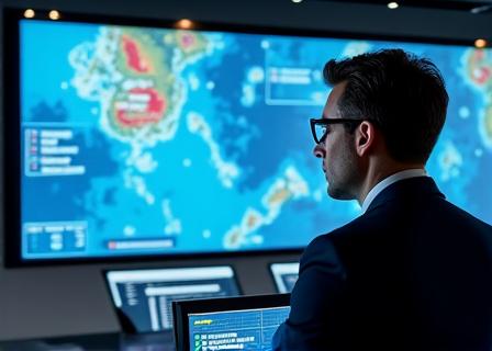 Professionnel analysant des cartes maritimes et des données de sécurité