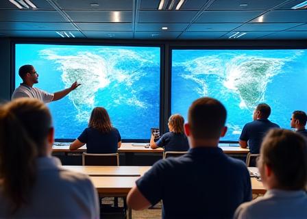 Groupe de marins en formation dans une salle de classe